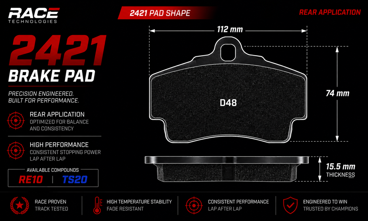 Race Technologies Brake Pad 2421 Dimensions Information Image