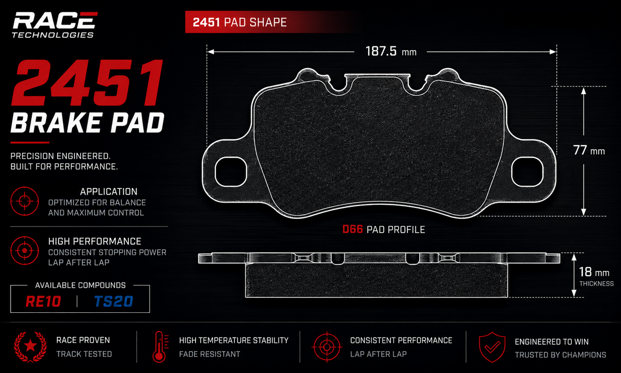 Race Technologies Brake Pad 2451 Dimension Information Image