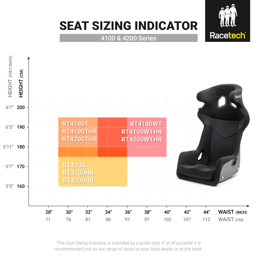Racetech RT4200HR Race Seat Size Chart image