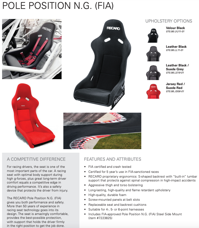 Recaro Pole Position N.G. (FIA) Racing Seat