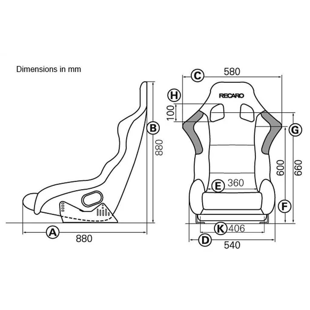 Side view of Recaro Pro Sim Star Simulator Seat showing bolstered support