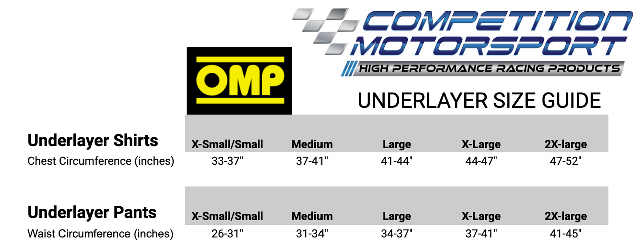 SIZE-CHART-UNDERLAYER-OMP-ONE-EVO-IMAGE