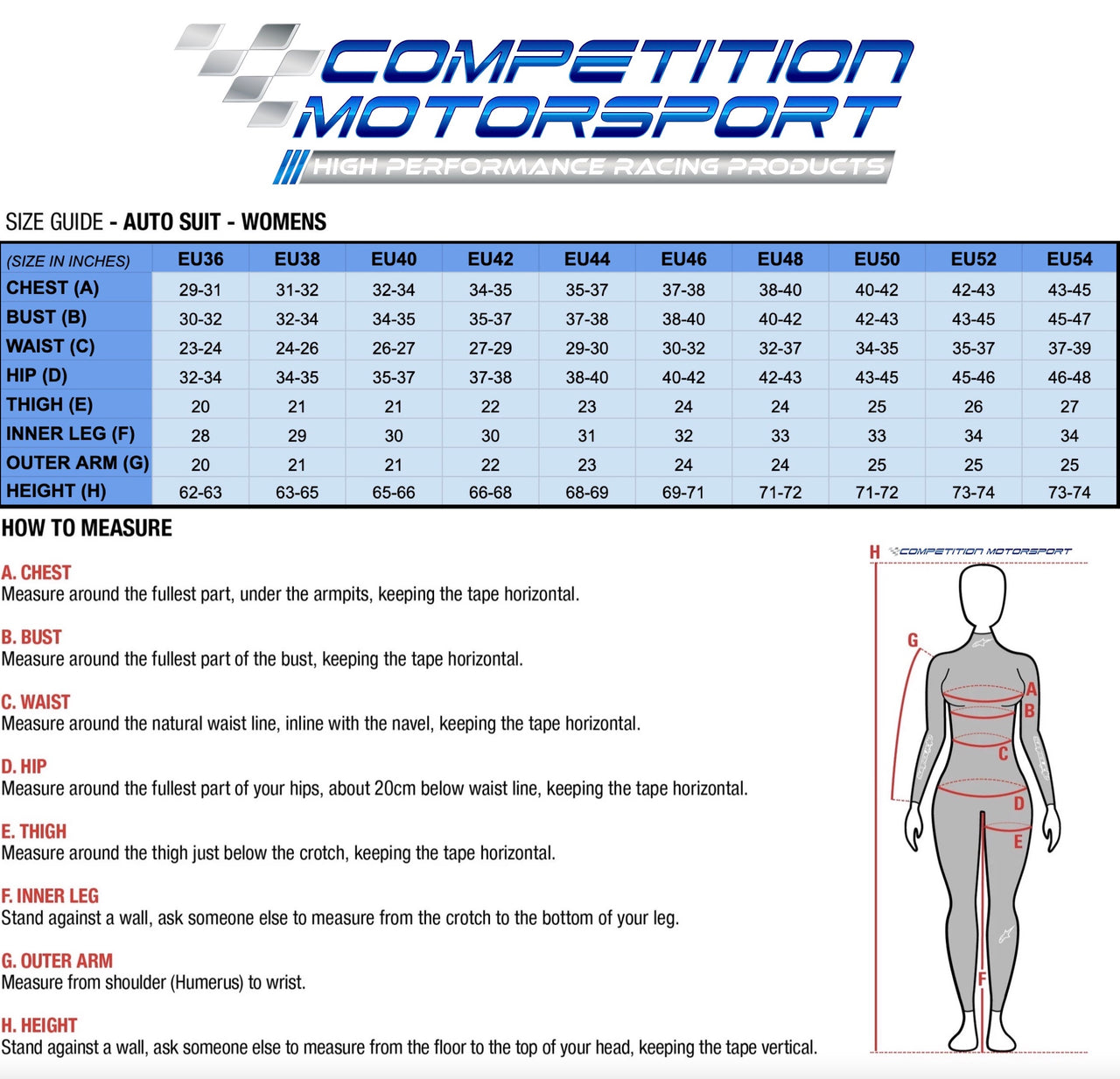 ALPINESTARS STELLA GP GP PRO COMP V2 RACE SUIT WOMEN'S SIZE CHART IMAGE