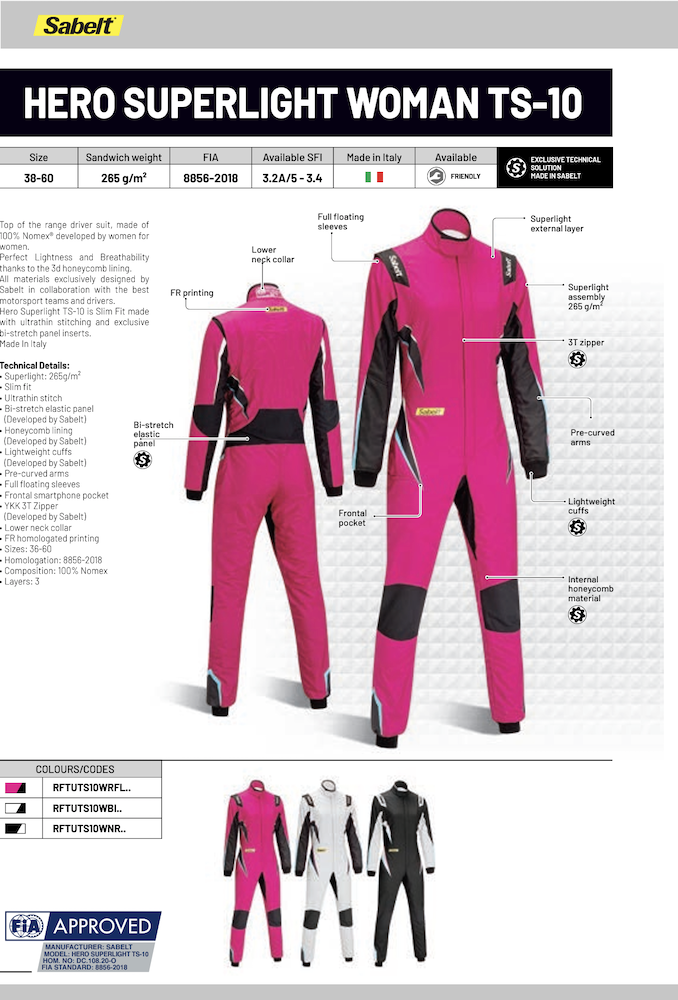 Sabelt Hero Superlight Womens TS-10 Race Suit Product Summary Image