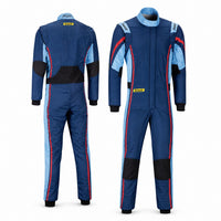 Thumbnail for Sabelt TS-10 blue driver race suit showing front and back views with light blue and red accents on a clean white background