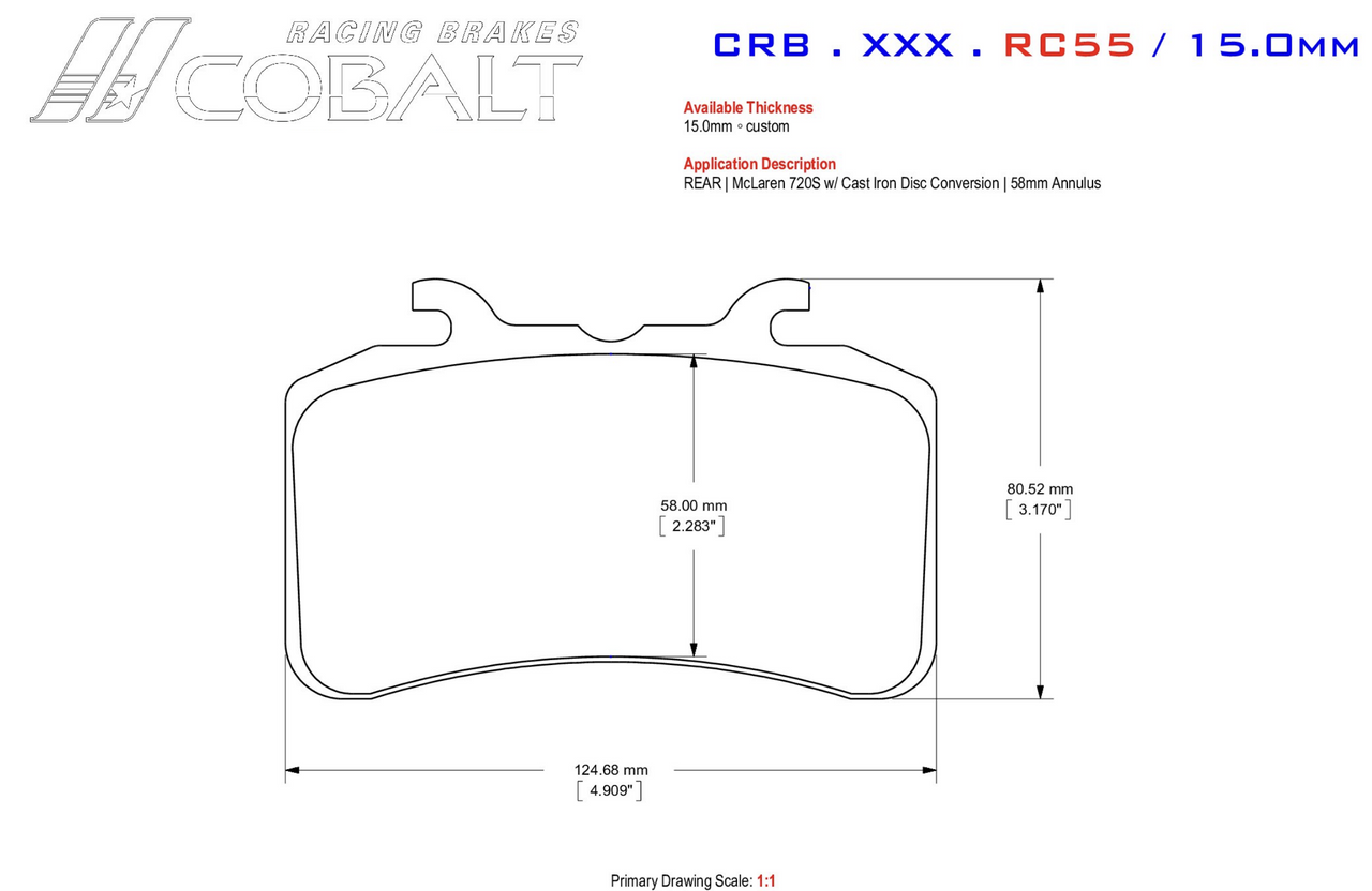 Cobalt Brake pad CRB.XR1.RC55 for McLaren 720S Girodisc Conversion Rear Image