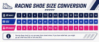 Thumbnail for Racing shoe size conversion chart with US Men's, EU, and US Women's sizes.