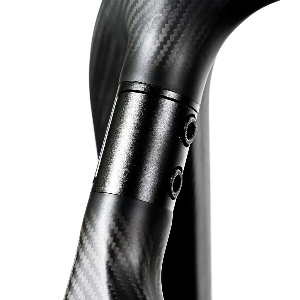 Close detail of seamless finish on SilverRocket carbon fiber roll cage joints


