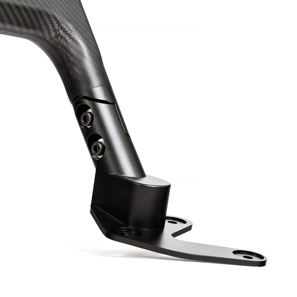 Detailed image of SilverRocket roll cage mounting system in Porsche 992


