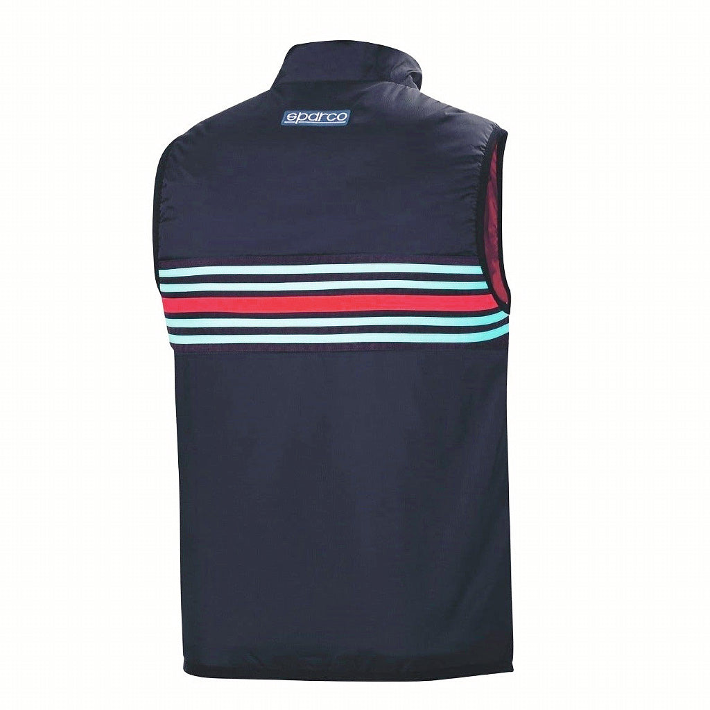 Sparco Navy vest with colorful stripes on a white background