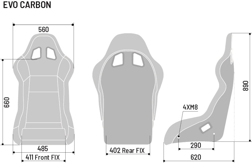 Sparco  Evo Carbon Fiber 008007ZNR Race Seat Dimensions
