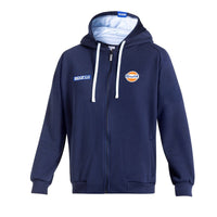 Thumbnail for Front of navy Sparco Gulf Hooded Full Zip jacket featuring Gulf and Sparco branding with contrast hood lining and full zipper.