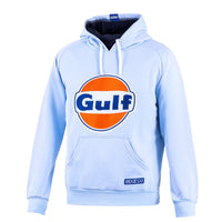 Thumbnail for Light blue Sparco Gulf Hoodie with oversized Gulf logo on the chest and white drawstrings.