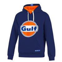 Thumbnail for Navy Sparco Gulf Hoodie featuring bold Gulf logo, orange hood lining, and front pocket.