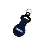 Thumbnail for Back of Sparco Gulf keychain showing Sparco logo on navy leather with blue stitching and black metal key ring