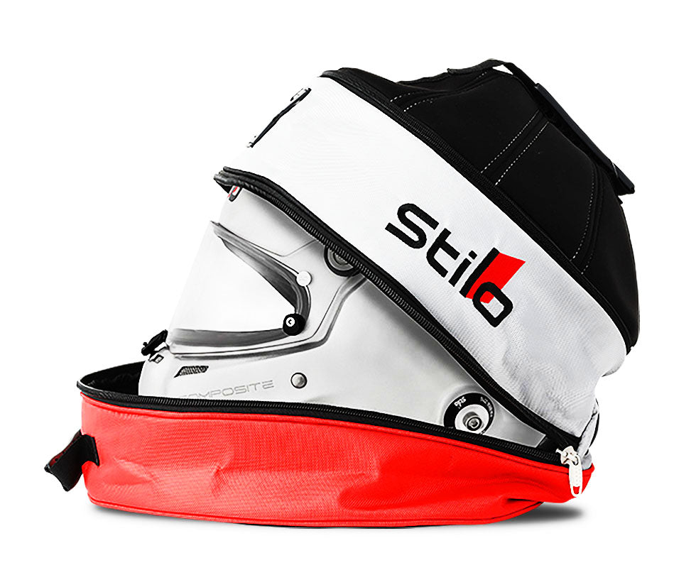 The Stilo Helmet Bag is a premium helmet bag is designed to carry one helmet and a HANS Device or Hybrid Head Restraint.
