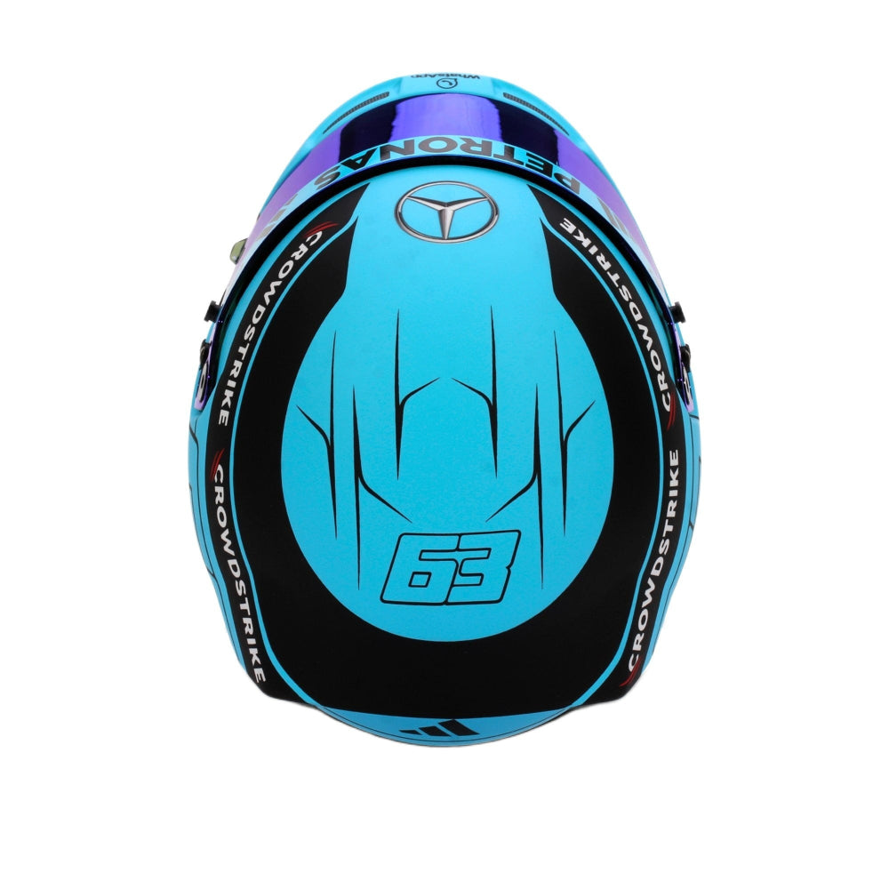 Top view of Bell HP77 George Russell 2025 Mini Helmet showing number 63 and aerodynamic lines