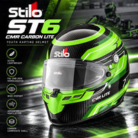 Thumbnail for Stilo ST6 CMR Carbon Lite Kart Racing Helmet Green Graphic | Snell-FIA CMR-2016