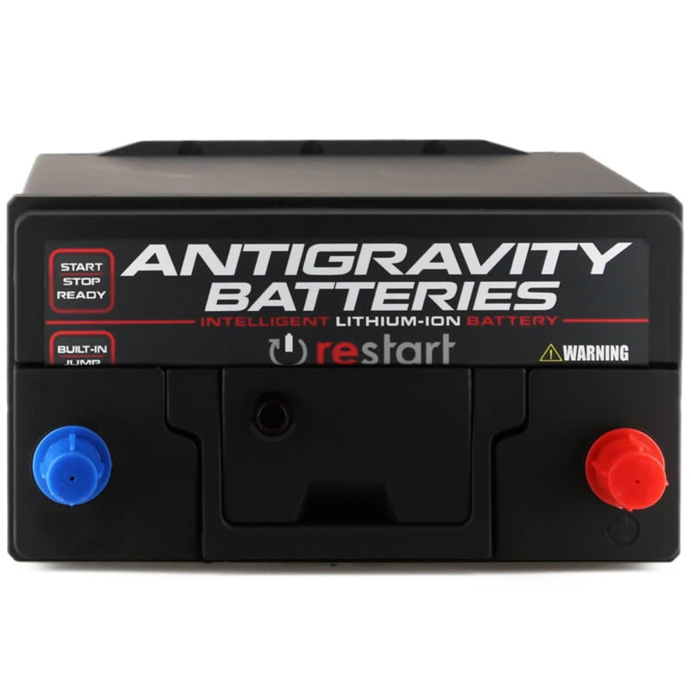 antigravity group 51r lithium car battery top view with blue and red terminals – image