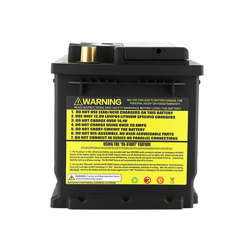 Battery with warning label on a white background