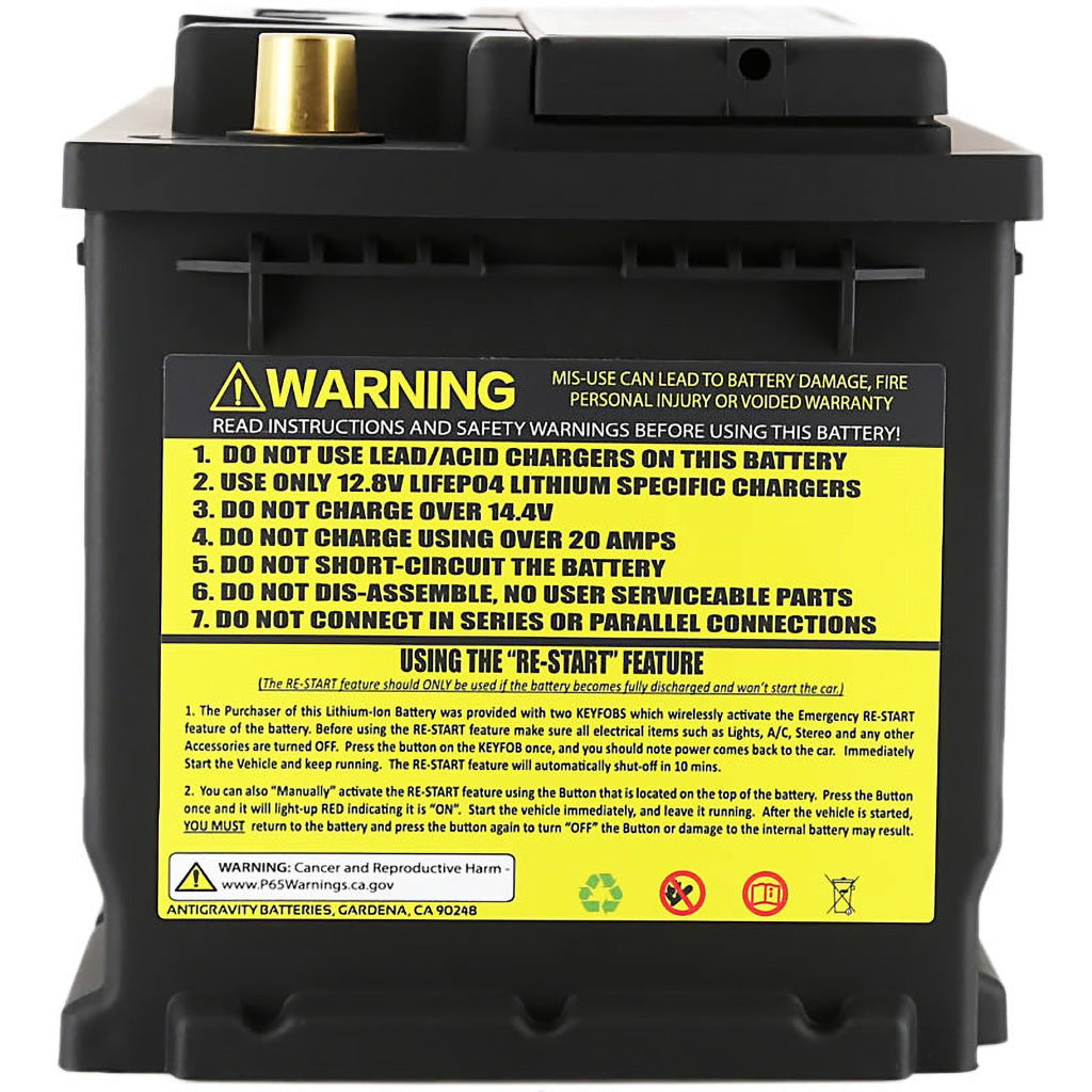 Antigravity H8 Battery with warning label on a white background