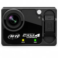 Thumbnail for AiM SmartyCam4 Corsa Front view showcasing wide lens, side controls, and LED status lights on a clean white background.