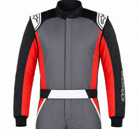 Thumbnail for Alpinestars Atom Fire Suit in gray, red, and black, front-facing half suit image with visible sleeves, shoulder epaulettes, waist belt, and Alpinestars branding.