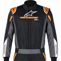 Thumbnail for Alpinestars Atom Graphic Driver Race Suit Boot Cuff black, gray, and orange SFI racing suit front half image with floating arms and belted waist.