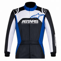 Thumbnail for Front upper-body image of the Alpinestars Atom racing suit in black, white, and blue.