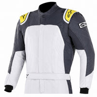 Thumbnail for Alpinestars GP Pro Comp racing suit upper torso in white and gray with yellow shoulder accents