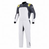 Thumbnail for Alpinestars GP Pro Comp racing suit in white and gray with yellow shoulder accents on a white background