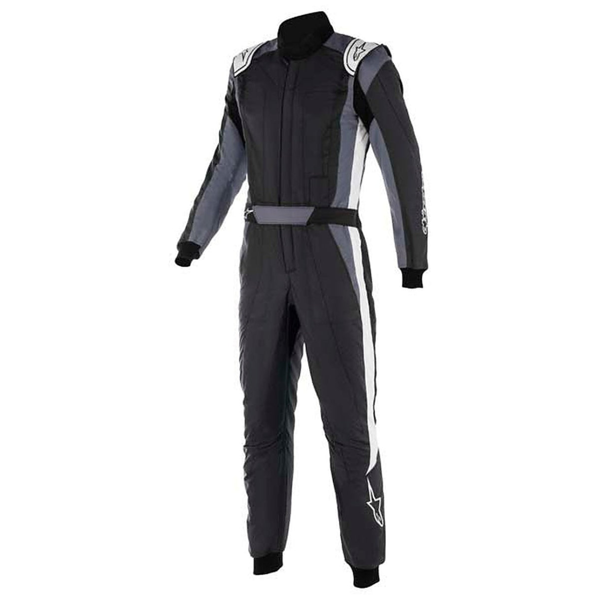 Front view of the Alpinestars GP Pro Comp V2 fire suit in black and grey.