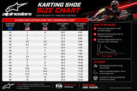 Thumbnail for Alpinestars karting shoe size chart with European, US, UK, and foot-length conversions plus measuring and fit instructions.