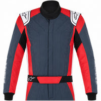 Thumbnail for Front view upper-body image of an Alpinestars racing suit in charcoal, red, and white.