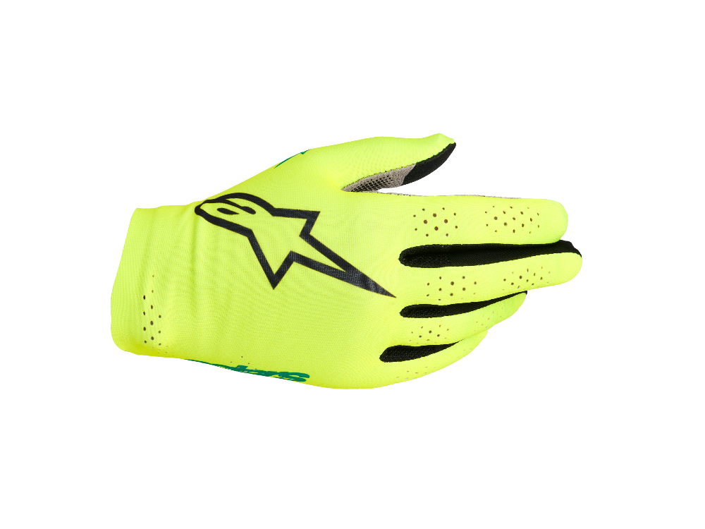 Alpinestars SIM Gloves Graphic 1 Safety Yellow Black Turquoise front view