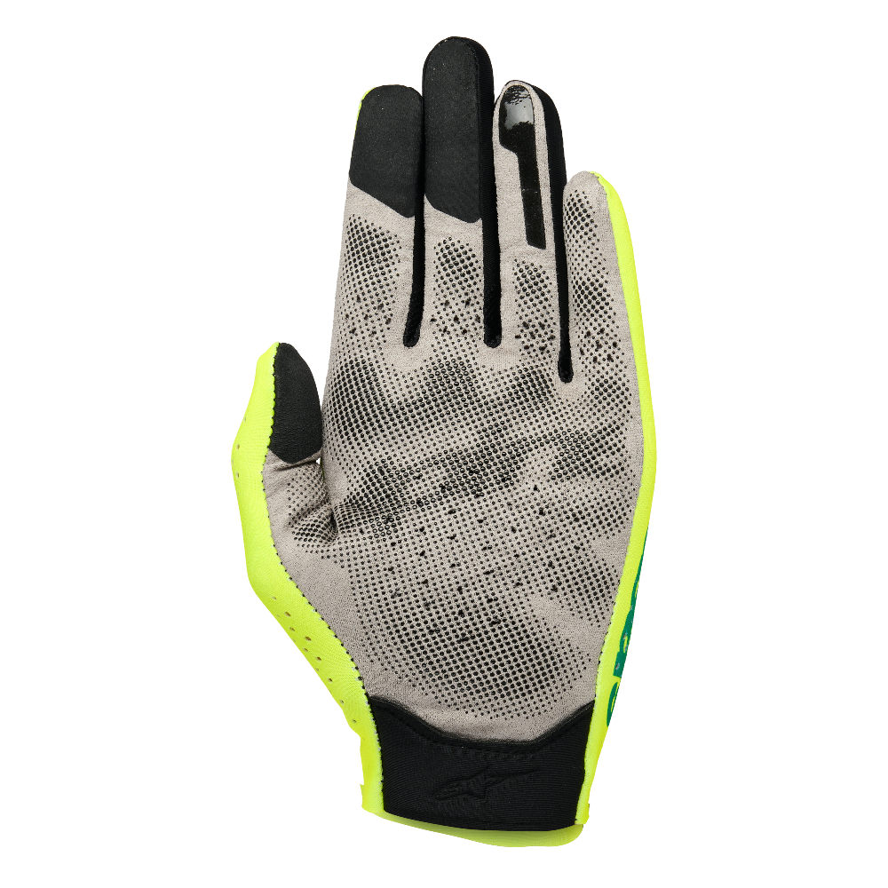 Alpinestars SIM Gloves Graphic 1 Safety Yellow Black Turquoise palm view