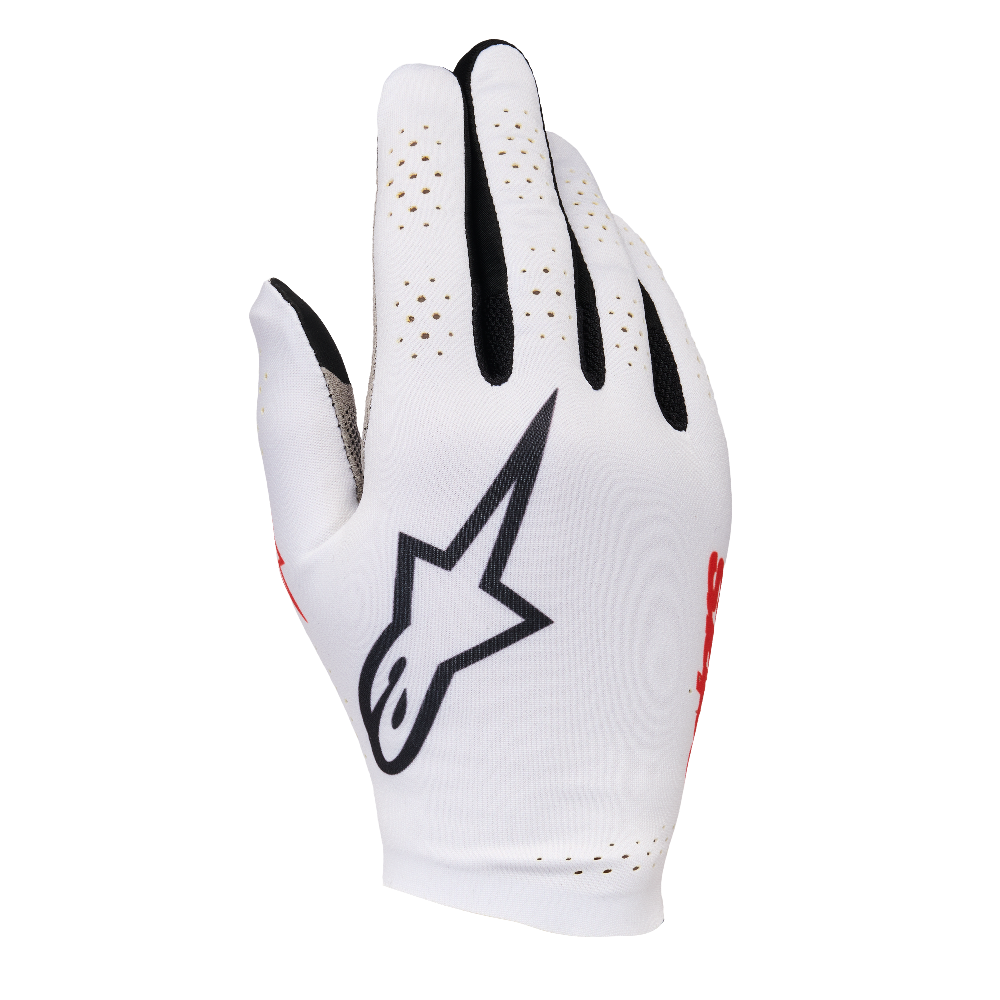 Alpinestars SIM Gloves Graphic 1 Silver Ice Black Red Tangerine front view