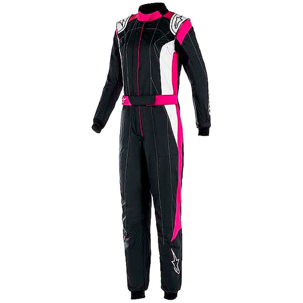 Alpinestars Stella GP Pro Comp v2 race suit black pink front front view on a clean white Shopify-ready background.