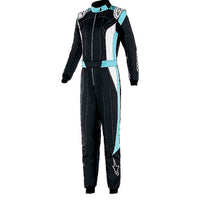 Thumbnail for Alpinestars Stella GP Pro Comp v2 race suit black turquoise front front view on a clean white Shopify-ready background.