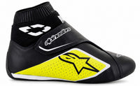 Thumbnail for Alpinestars Supermono v2 racing shoe in black and fluorescent yellow, shown in a right-facing side view on a white background.