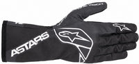 Thumbnail for A single Alpinestars racing glove in black with white branding and graphics, shown against a plain white background.
