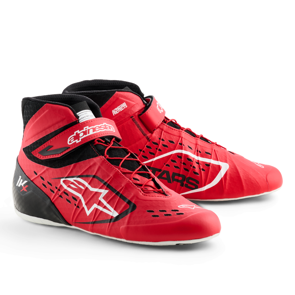 Alpinestars Tech-1 KX v3 karting shoes in red black and white front angle view