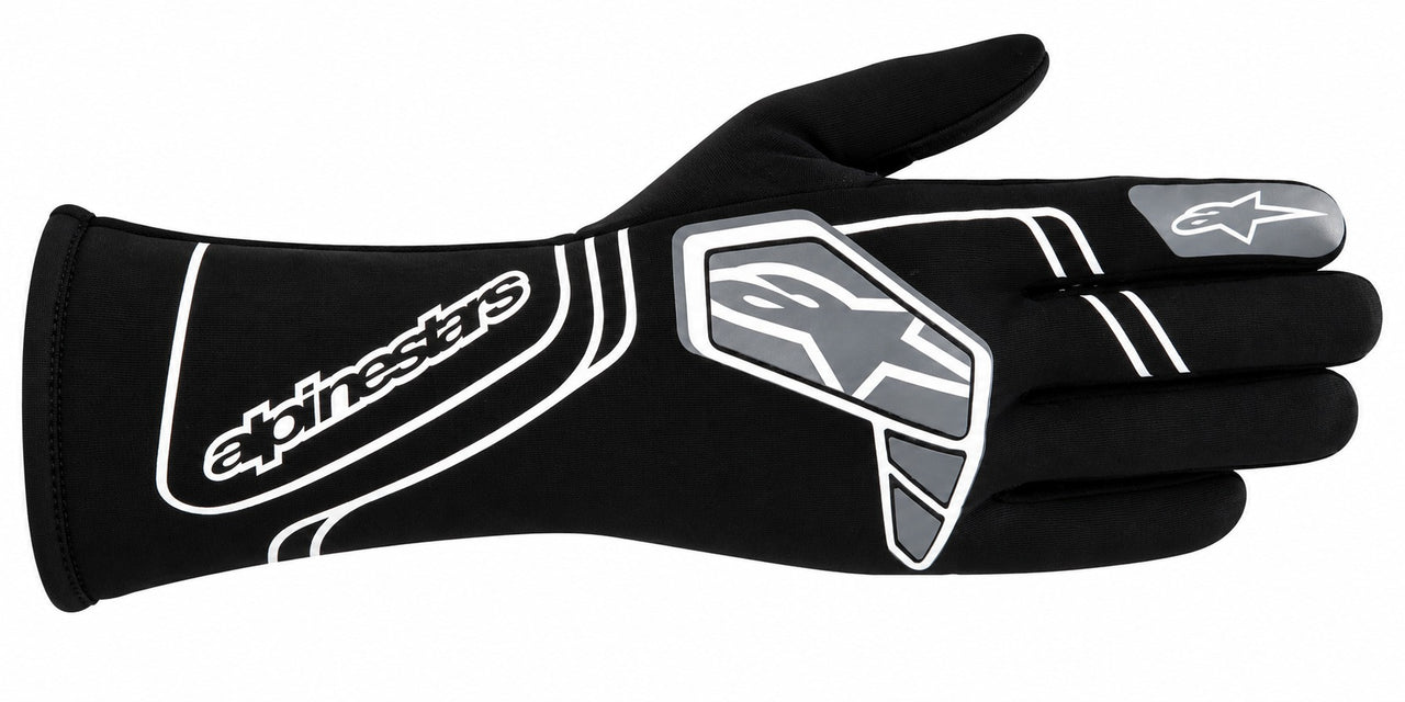 Alpinestars Tech-1 Start v4 black and white racing glove facing right on a white background