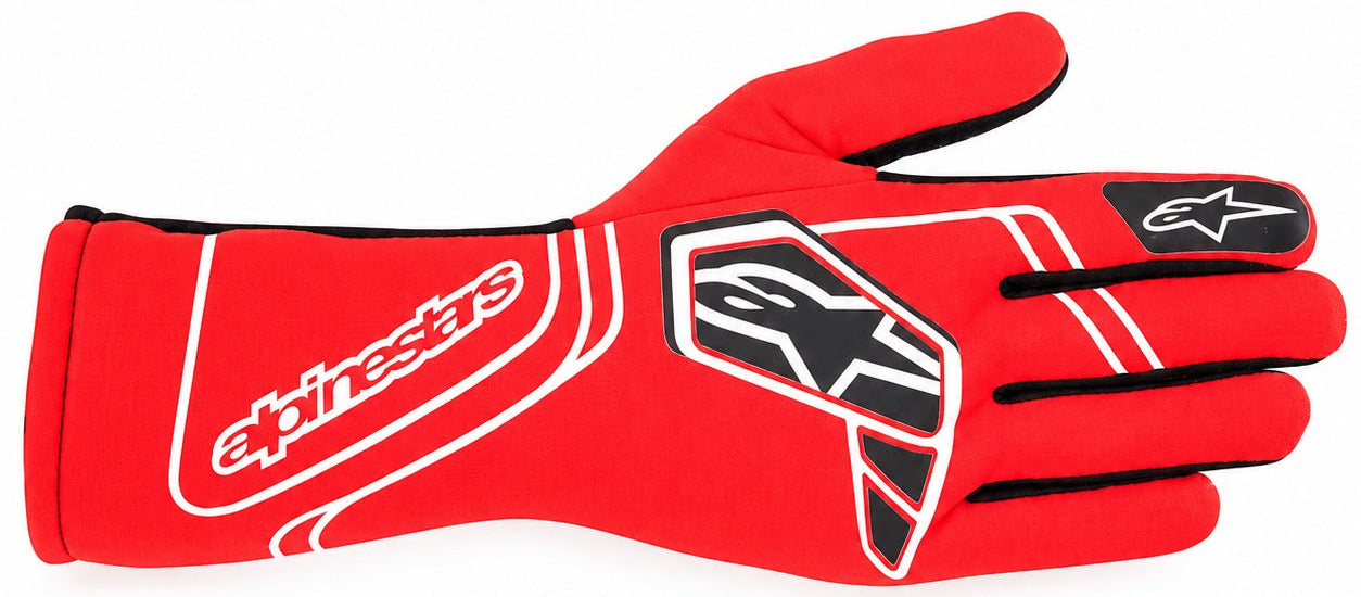 Alpinestars Tech-1 Start v4 red and black racing glove facing right on a white background