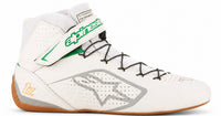 Thumbnail for Alpinestars Tech-1 Z v3 Racing Shoes in white and green fluo, single right-facing racing shoe with ankle strap, black laces, gray side logo, and gum outsole.