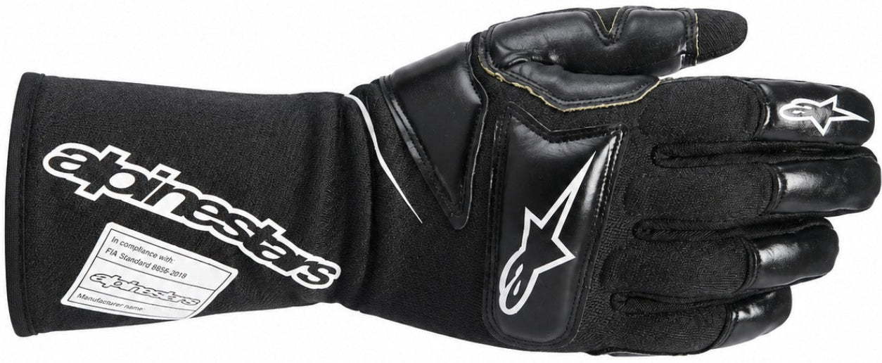 Alpinestars Tech-M V2 black FIA pit crew glove facing right on a white background