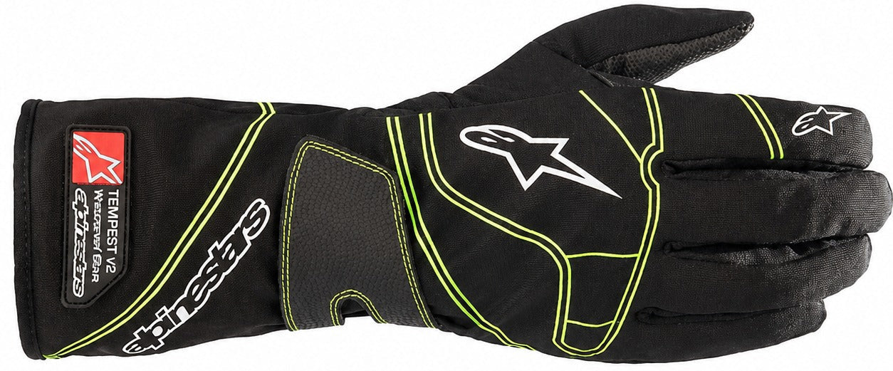 Alpinestars Tempest V2 Waterproof Karting Glove in black and green facing right