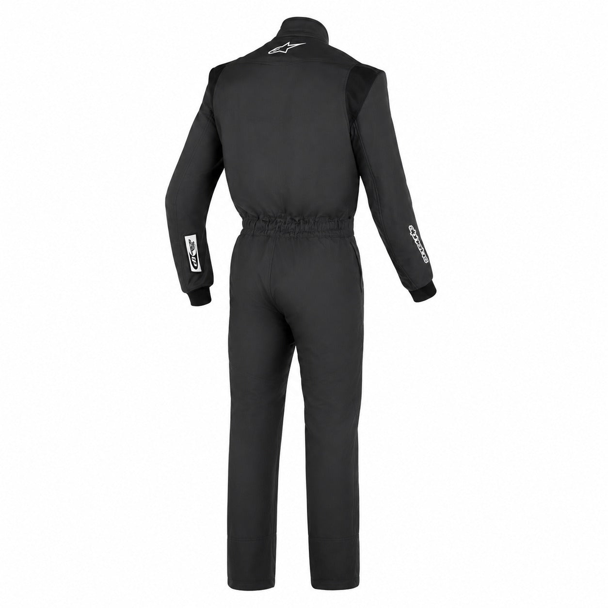 Alpinestars Vapor Driver Race Suit black and white back view with SFI-rated fire-resistant construction.
