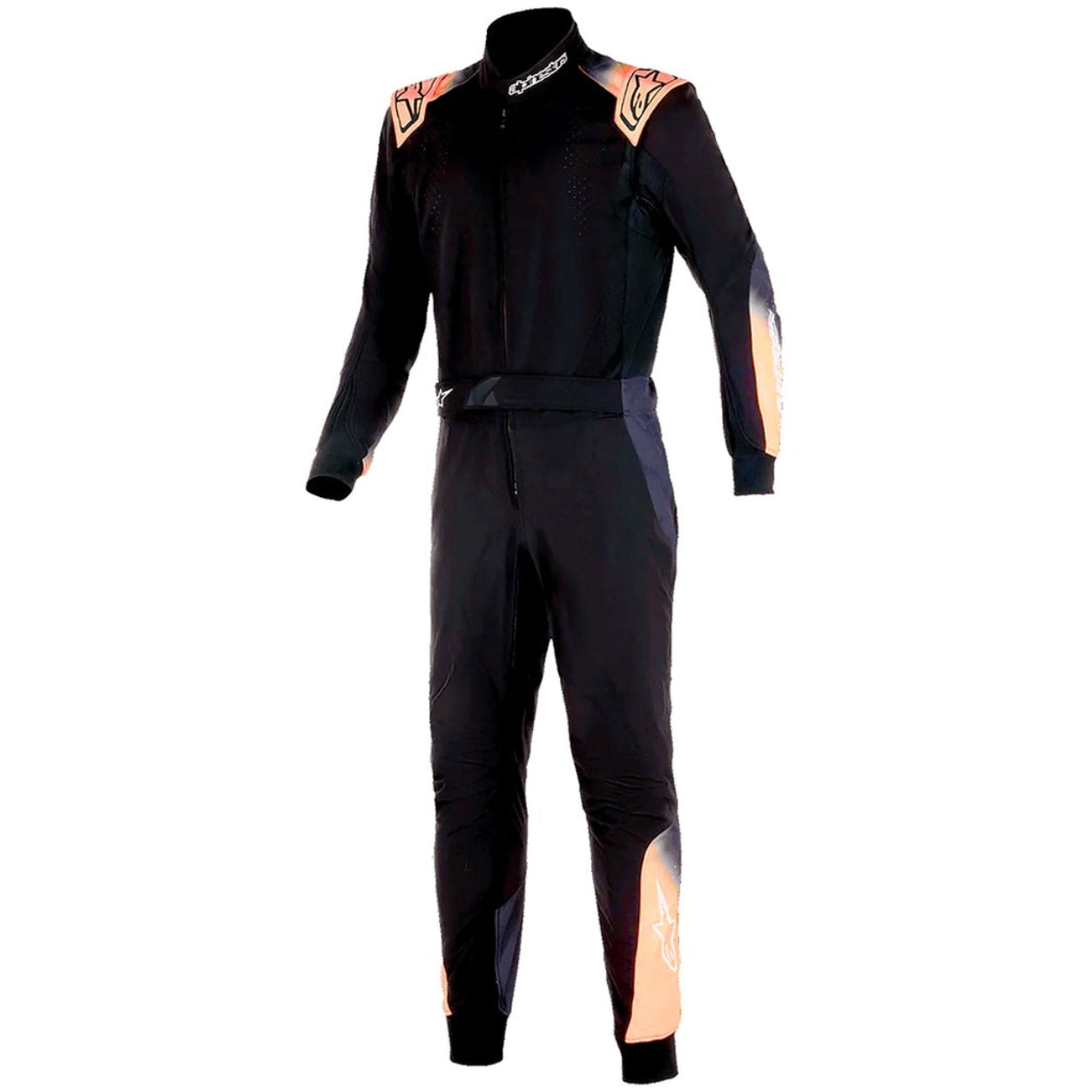 Alpinestars KMX-5 V3 Karting Suit in black, white, and orange front view