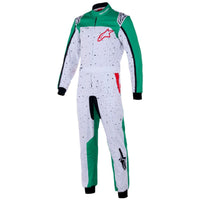 Thumbnail for Alpinestars KMX-9 V3 Graphic 6 Kart Racing Suit in white and green front view 
